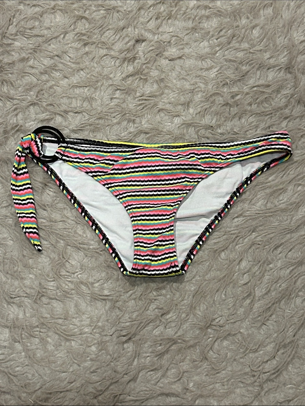 Roxy Swim Women’s Neon Stripe‎ Multicolored Bikini Bottom with Side Tie